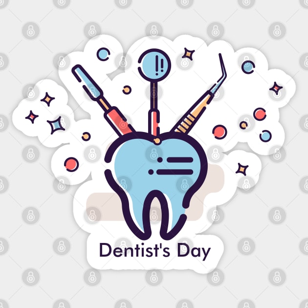 Dentist’s Day, tooth and dental tools Sticker by HolidayBug